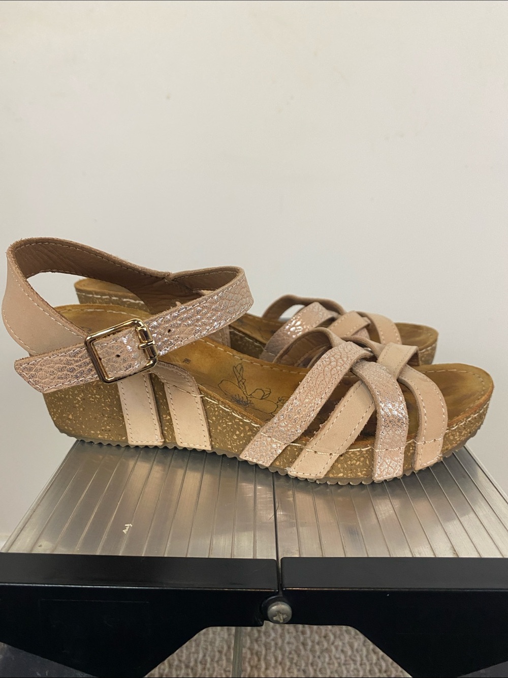 Bjorndal Lily Blush Pink Wedge Sandals with Ankle Buckle